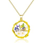Pressed Flower Necklaces for Women,Birth Flower Necklaces for Women