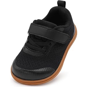 QFH Toddler Shoes Boys Girls Sneakers Breathable Barefoot Wide Shoes | Adjustable Hook & Loop Non-Slip Flexible Rubber Sole S