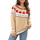 ShawGobow Fairisle Sweater,Crewneck Patterned Sweaters for Women,Vintage Christmas Thanksgiving Knit Tops