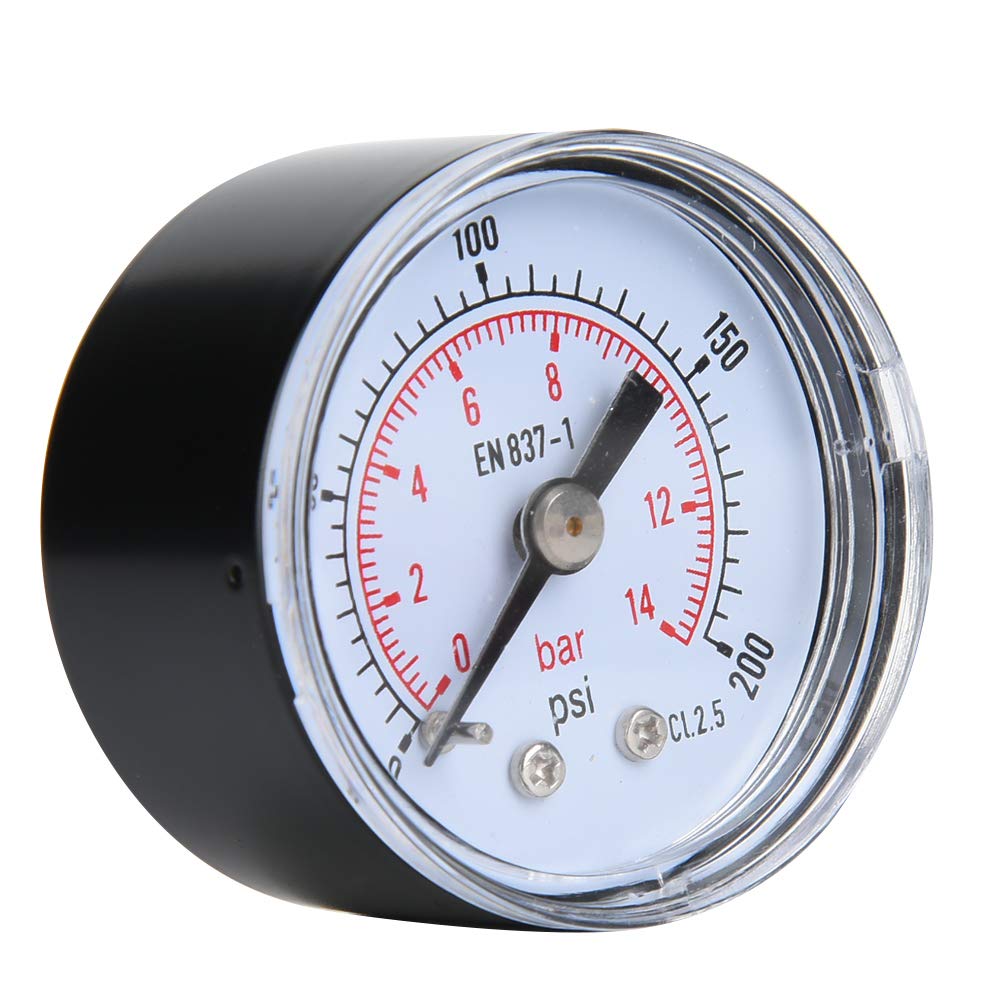 Mechanical Pressure Gauge, 1/8inch BSPT Axial Pressure Gauge for Air Oil and Water(0-200psi,0-14bar)