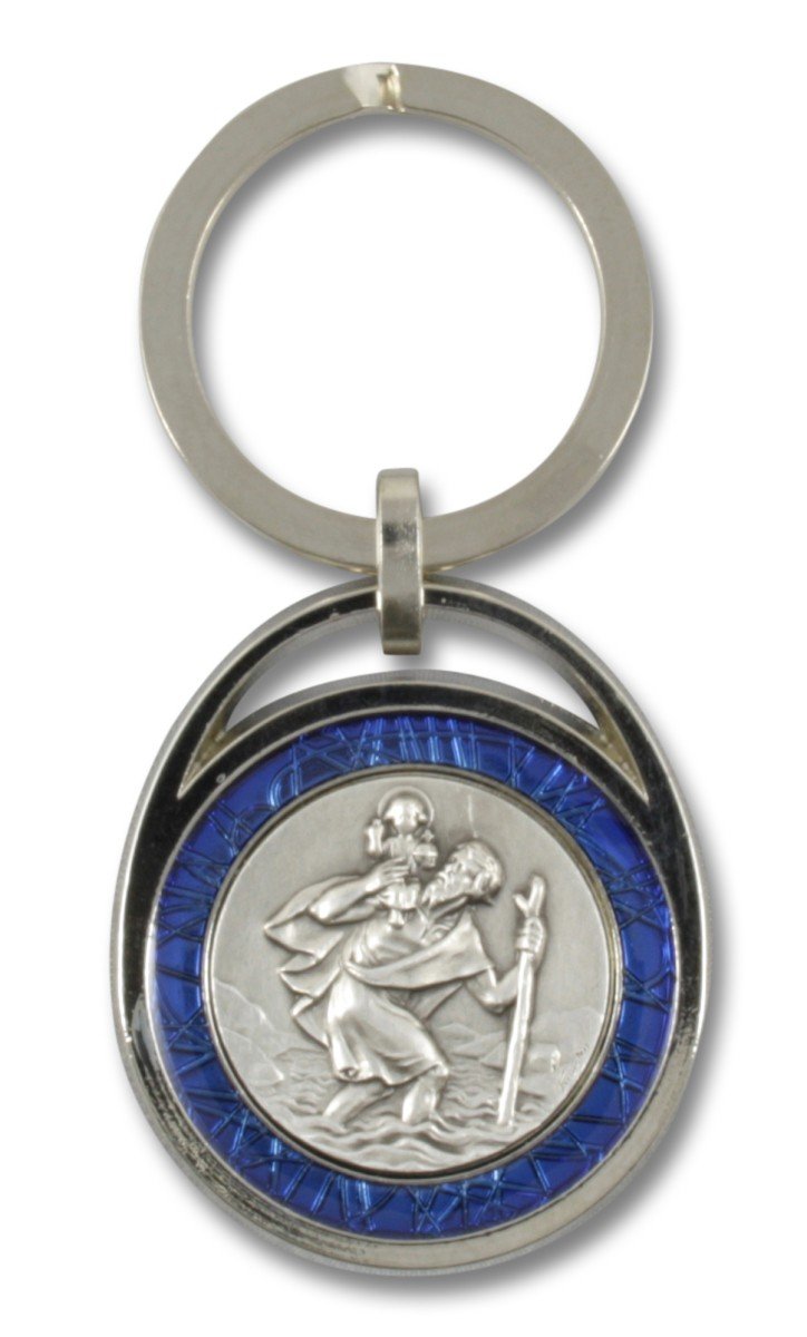 MaMeMi Keyring Saint Christophorus - Approx. 7 cm - Patron Saint of Travellers - High Quality with Dark Blue Trim - Gift for Drivers, Driver's Licence, New Home
