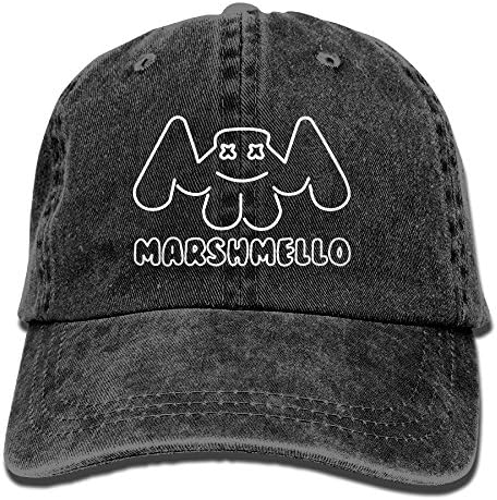 Custom Marshmello Logo Unisex Cotton Washed Denim Visor Cap Adjustable Black