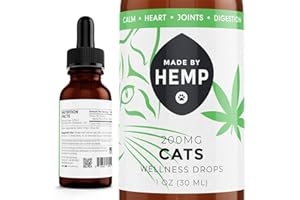 MADE BY HEMP CO. Made by Hemp - Hemp Oil for Cats - Made in The USA - Holistic Relief for Stress, Pain, Inflammation - Hip and Joint Health - Sleep Aid - Cat Calming - Hemp Oil Drops for All Animals - 1 oz