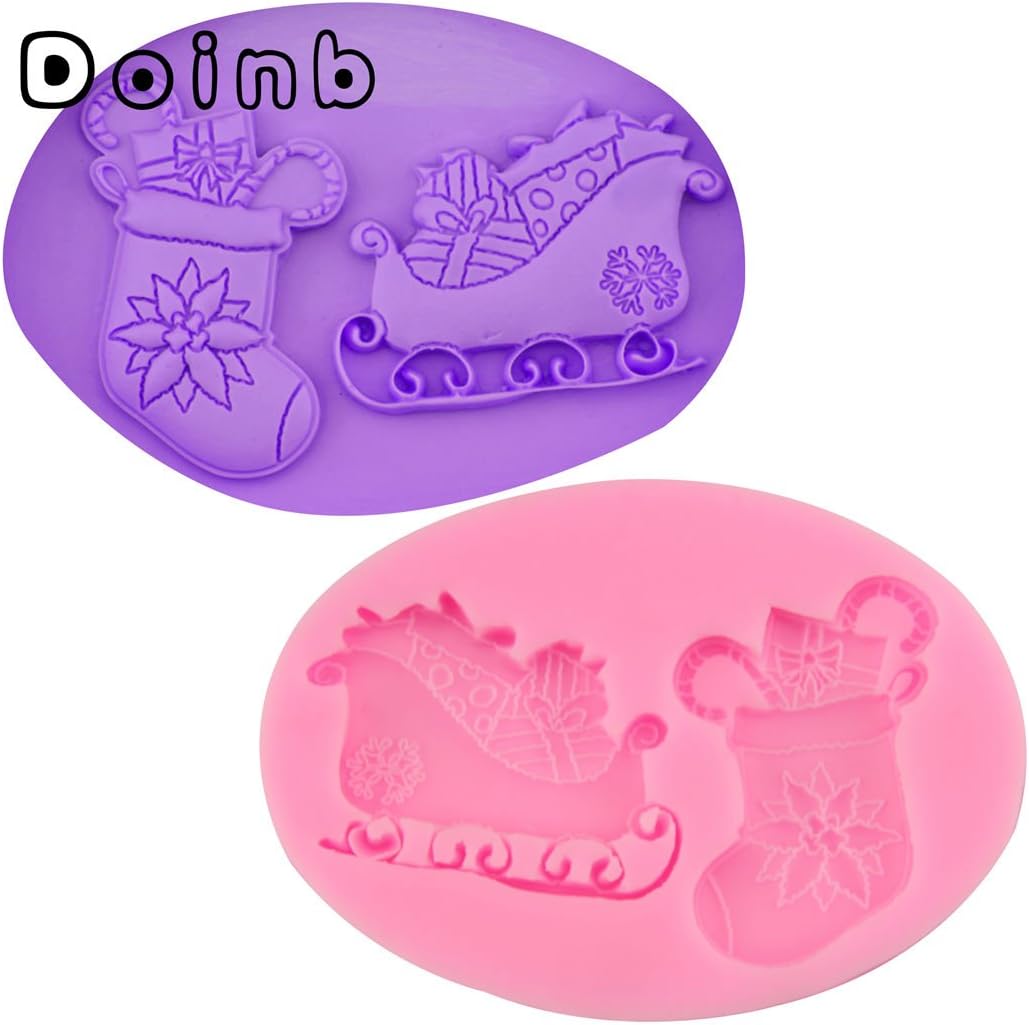 Doinb Christmas Sled Socks FDA Silicone Fondant Molds Outer Size 10.5x7.5x1cm GJM-1713