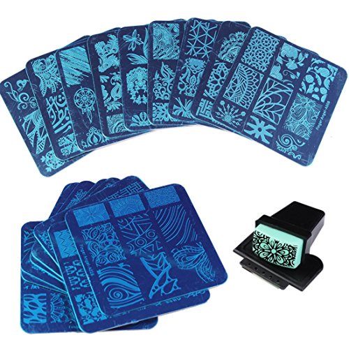 Finger Angel 20 Pcs Mix Design Nail Stamping Template+1 Stamper + 1 Scraper Nail Art Image Stamp Stamping Plates Manicure Template Nail Art Tools (A1-20)