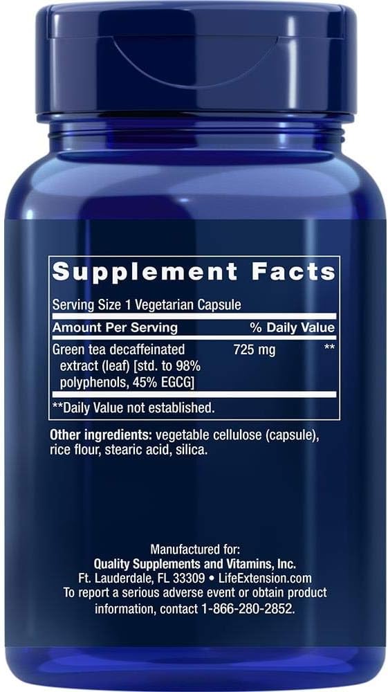 Life Extension Mega Green Tea Extract (98% Polyphenols) Decaffeinated, 100 Vegetarian Capsules: Health & Personal Care
