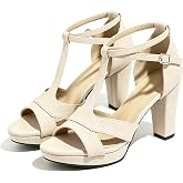 Lyngixko Women's Strappy Block Heels Sandals | Comfortable Open Toe Chunky Dress Wedding Shoes with Adjustable Ankle Strap