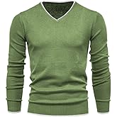 Esobo Men's Cotton V Neck Sweater Knitted Jumper Sweater Long Sleeve Pullover Top