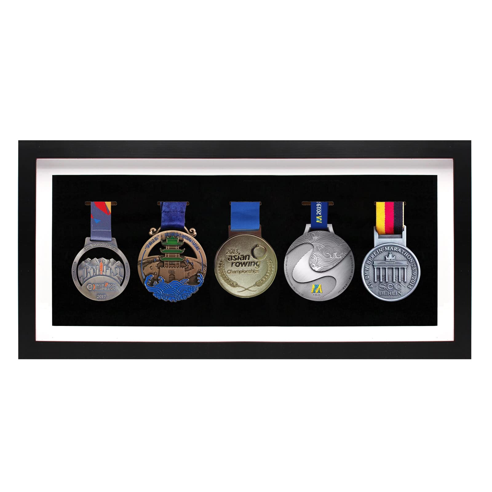 20" Medal Display Case, Black Medal Display Frame for 5 Medals, Medals Shadow Box for Medals Award Insignia, Medal Display Box for Marathon Triathlon Runners Soccer All Sports