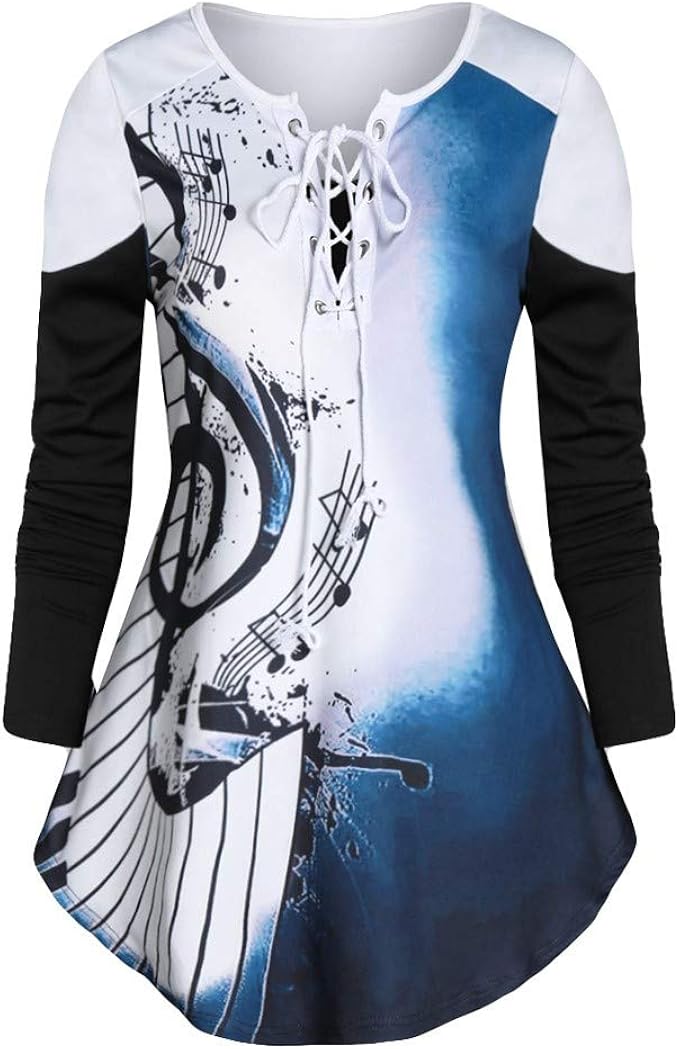 Lazzboy Langarmshirts Frauen übergrößen Music Notes Print Festival Mit