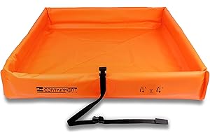 Secondary Containment Folding Duck Pond - Portable Spill Containment Mini Berm - 18 oz PVC, 4’x4’x6” - Orange, Foam core Fold