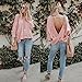 BTFBM Women's Backless Loose Shirt Long Sleeve Open Back Cross Tee Top Blouse (Medium, Pink)