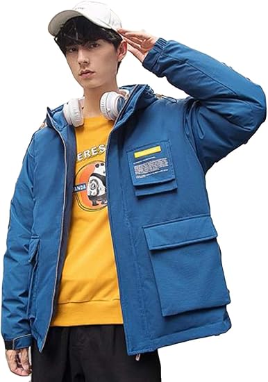 Amazon Yitongメンズ カーゴジャケット フード付き オシャレ ダウンジャケット スタンドカラー ゆったり 防寒 通学 アウター ジャンパー ブルゾン スタジャン ストリート系 英字 カジュアル 冬 コート ジャケット 通販