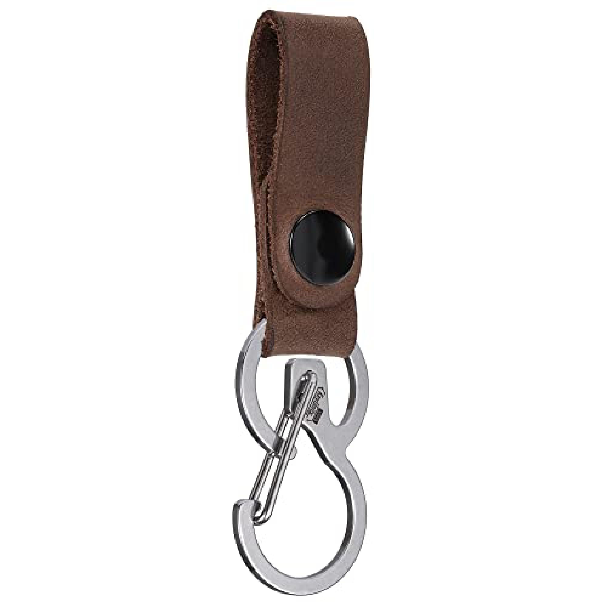 KeyUnity KS03 Leather Belt Key Organizer, Quick Release Carabiner Keychain Clip with Button Attach Leather, Stainless Steel, Perfect for Outdoor & Home Use,for Men Women