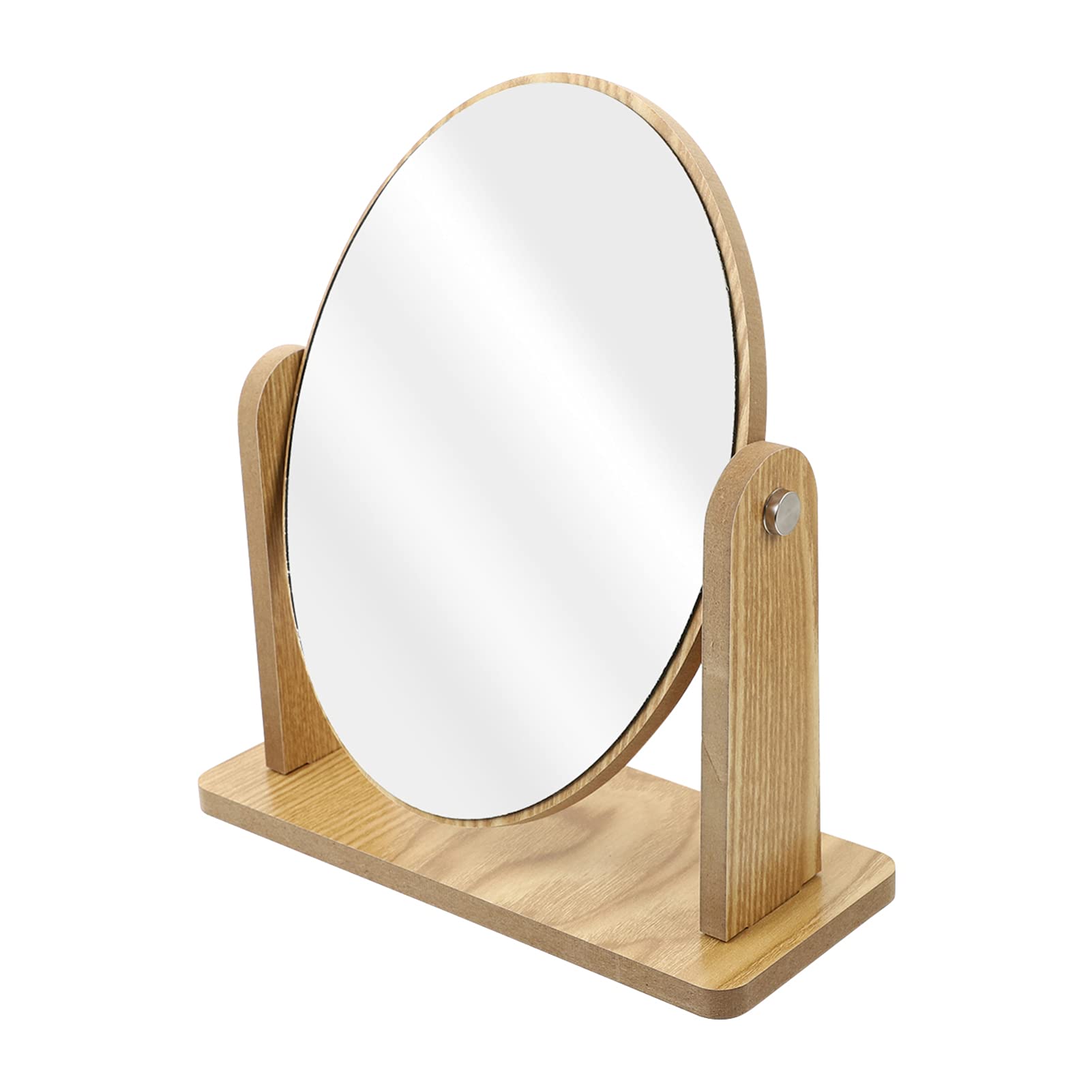 minkissy Portable Table Wooden Tabletop Makeup Mirror with Stand Swivel Double Sided Cosmetic Mirror with Frame Oval Dressing Mirror for Bathroom Bedroom Round Mirror