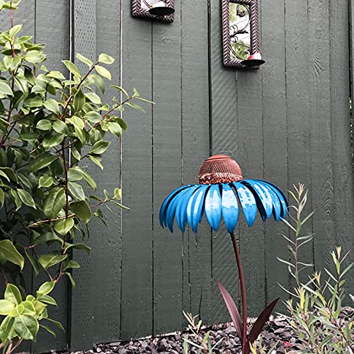 Sensation Pink Flower Bird Feeder Hummingbird Feeder, Unbreakable Feeder,Standing Flower Bird Feeder, Hummingbird Feeder for Lawn Decoration (Blue)