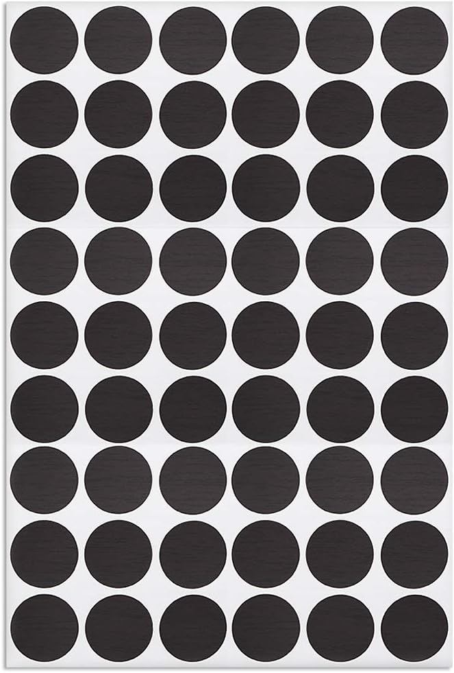sourcing map Screw Hole Covers Stickers Textured Plastic Self Adhesive Stickers for Wood Furniture Cabinet Shelve Plate 21mm Dia 54pcs in 1Sheet Black Lines