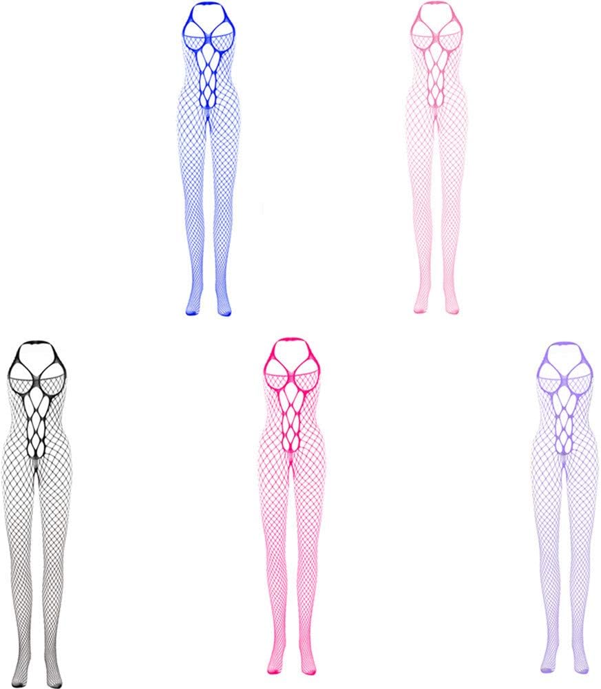 Guozyun Womens Crotchless Lingerie Bodystockings Sexy Stretchy Fishnet Bodysuit （5 Pack） (5 Color)