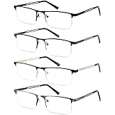 DILLY VISION 4 Pack Blue Light Blocking Reading Glasses for Men,Stylish Metal Frame Computer Readers with Sping Hinges Anti Glare/Eye Strain +1.25 Strength
