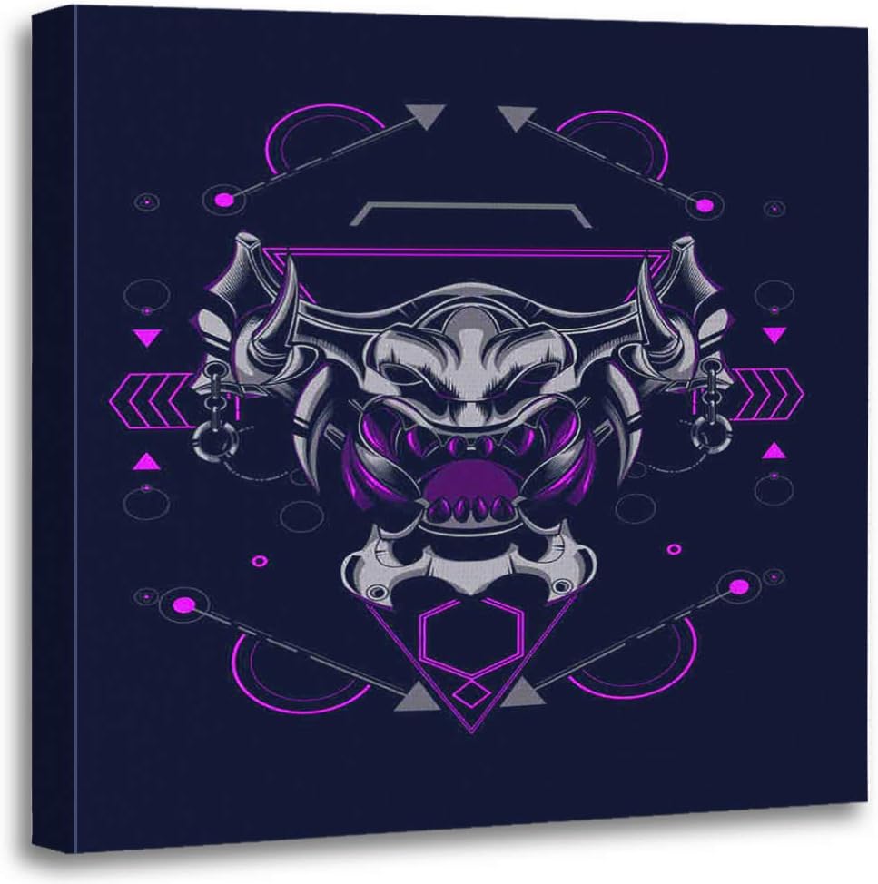 Dybsm Canvas Print Wall Art Wooden Framed 16x16 Inches Dinosaur Devil Mask Sacred Geometry Home Artwork Living Room Bedroom Office Decor Prints Easy to Hang