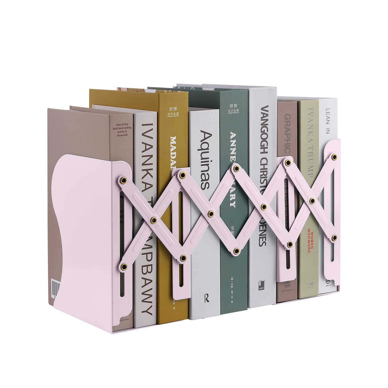 Expandable Metal Bookends, MSDADA Adjustable Book Ends Heavy Duty Book Holder Desktop Book Stand Non-Skid Desk Organizer for Kids Student Home Office School Bookshelf Book Storage (Macaron Pink)