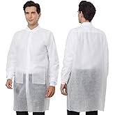 Greenour Disposable Lab Coats for Adults Pack of 10 White Coat 3 Pockets with Knitted Cuffs and Collar (Small-2XL)