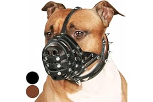 CollarDirect Pitbull Dog Muzzle Leather Amstaff Muzzles Staffordshire Terrier Secure Basket (Black)…
