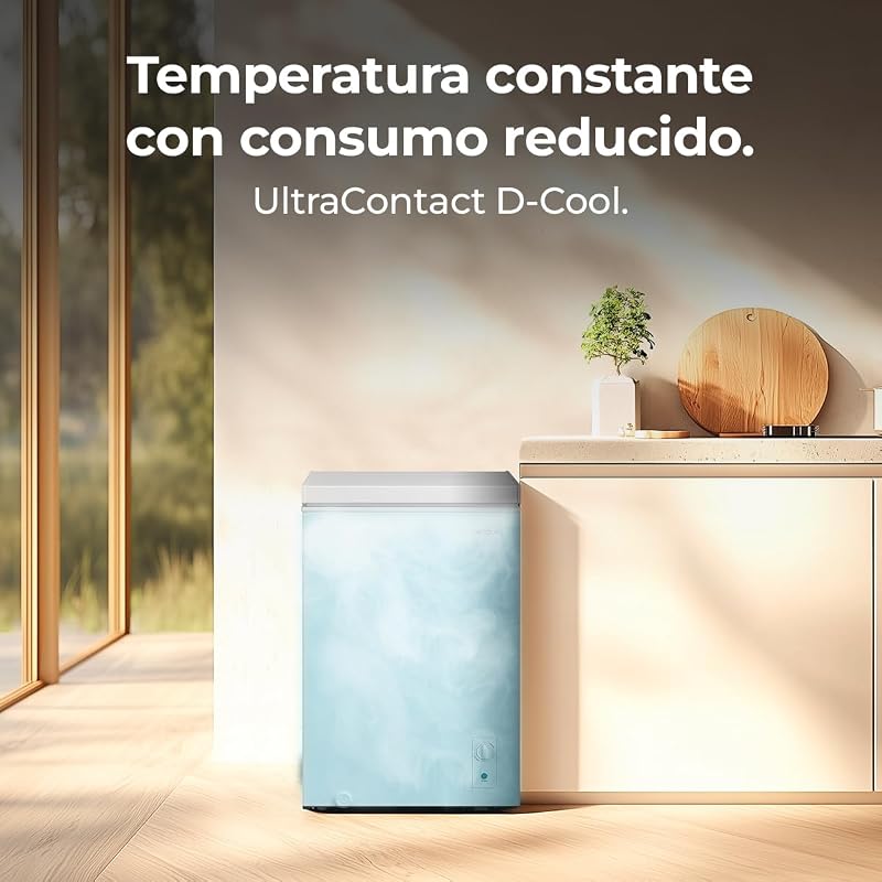 Congelador Horizontal 99L Bolero CoolMarket Chest 99M White D. Cesta con Asas, Control Mecánico LED, UltraContact D-Cool, Dual Function, Puerta ZeroG (80º-30º), Fast Freezing, Compacto