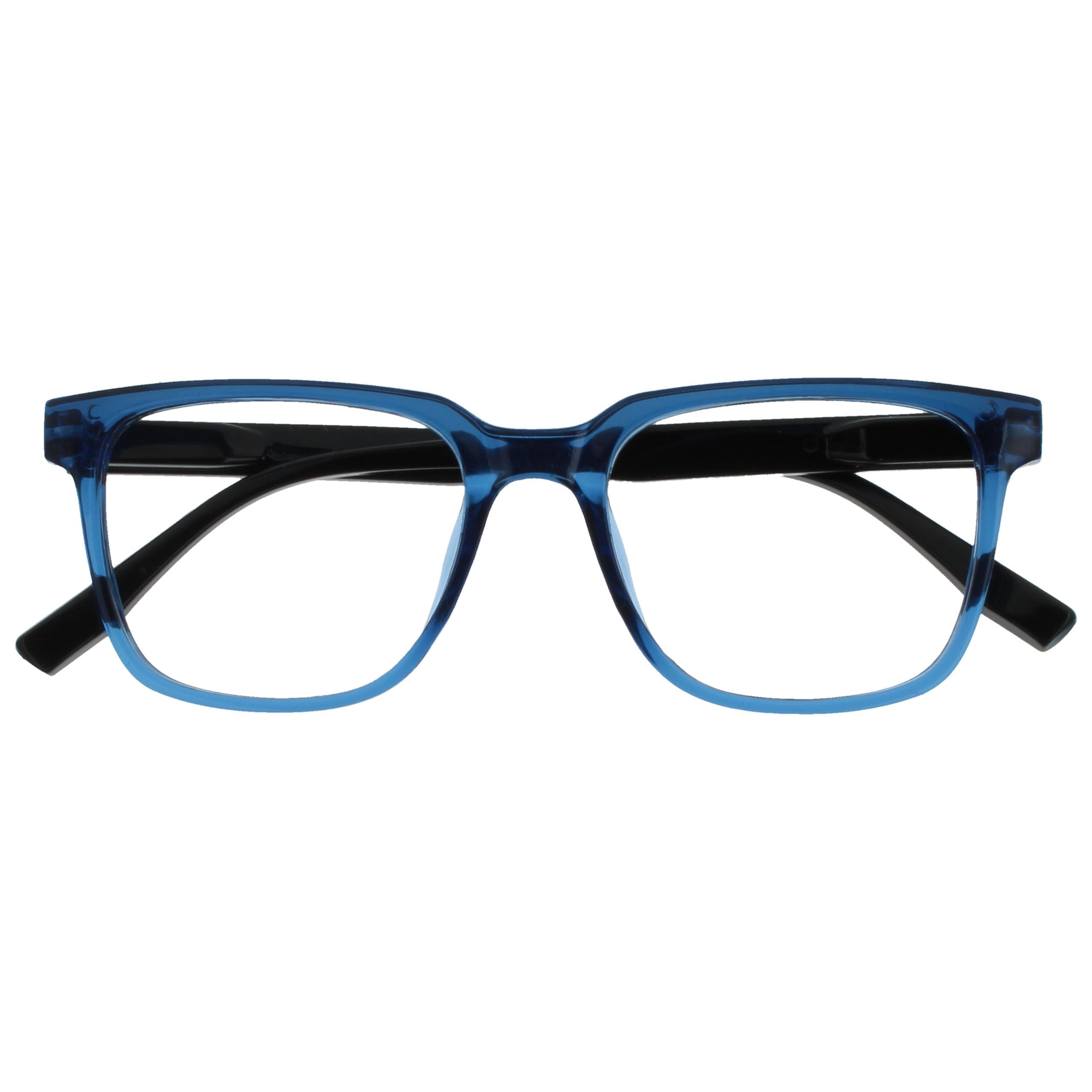 OPULIZE LEO Reading Glasses - Large Rectangular Frame - Blue - Black Arms - Mens Womens - Spring Hinges - R55-3 - +3.50