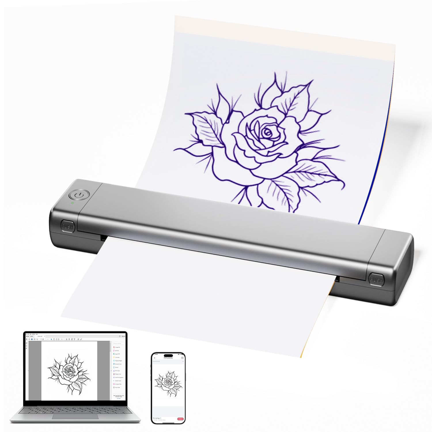 ASprink Bluetooth Tattoo Stencil Printer, Thermal Tattoo Printer with 10pcs Transfer Paper, A4 Tattoo Printer for Beginners Professional Tattoo Studio, Compatible with Phone/Tablet/PC Android & iOS