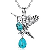 BETHZA Turquoise Hummingbird Necklace 925 Sterling Silver Hummingbird Pendant Animal Jewelry Gifts for Women