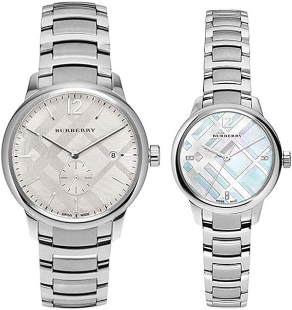 Amazon バーバリー Burberry メンズ レディース ペアウォッチ The Classic Round クラシックラウンド 40mm 32mm シルバー ステンレス ブレスレット Bubu 腕時計 並行輸入品 メンズ腕時計 腕時計 通販