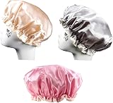 Beaupretty 3pc Shower Caps Large Elastic Polyester Bathing Spa Hair Protect view 9
