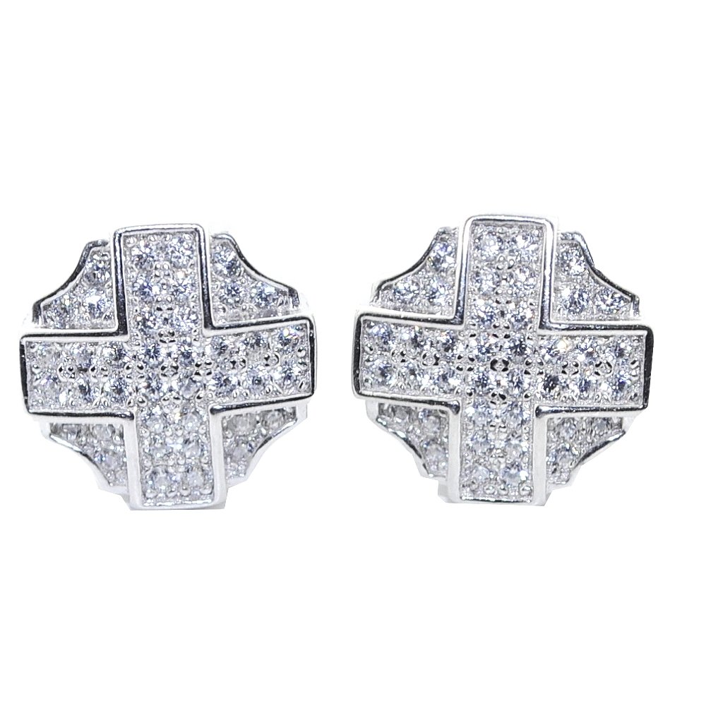 Womens or Mens Stud Earrings Sterling Silver Stud Earrings With Cz Screw Back 10.5MM