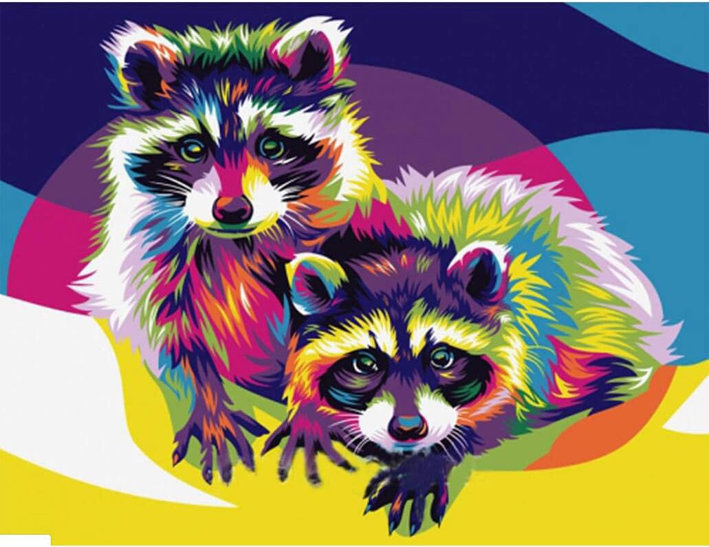 5D Full Drill Diamond Painting Kit, Vincent & July DIY Diamond Rhinestone Painting Kits for Adults and Children Embroidery Arts Craft Home Wall Decor, Colorful Raccoon