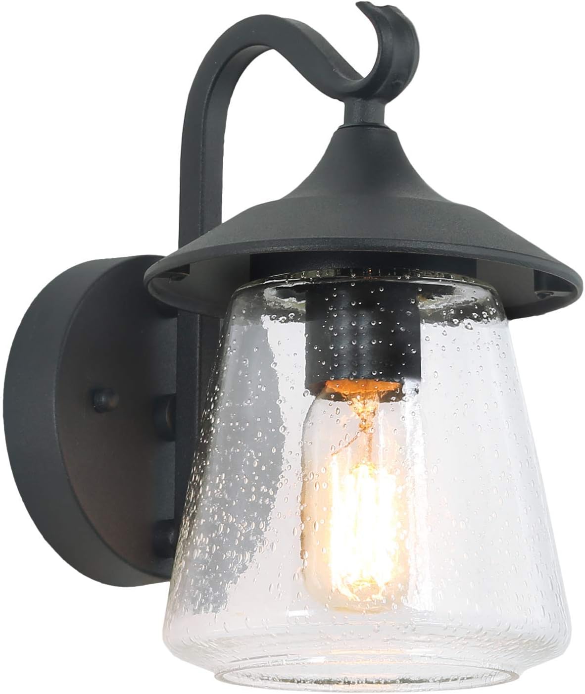 Farmhouse Exterior Light Fixtures, Matte Black Outdoor Wall Light with Clear Seeded Glass for