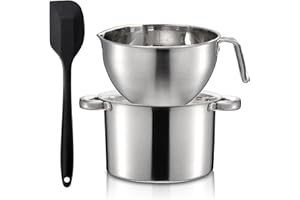 ZENFUN Double Boiler Pot Set with Silicone Spatula, 2000ml/1.8QT Chocolate Melting Pot with 2800ml/2.54QT Stainless Steel Pot