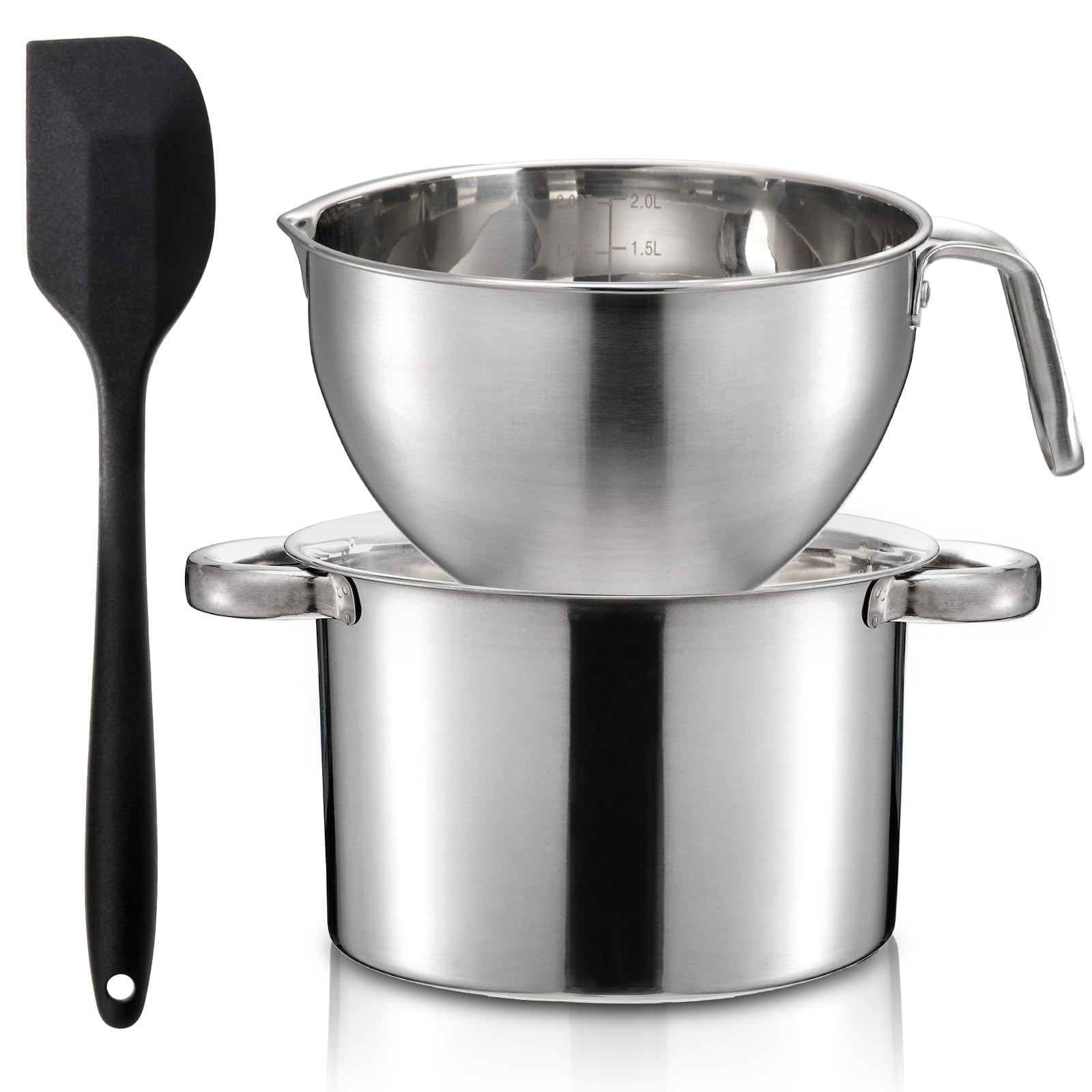 ZENFUN Double Boiler Pot Set with Silicone Spatula, 2000ml/1.8QT Chocolate Melting Pot with 2800ml/2.5QT Stainless Steel Pot, Candy Melting Pot, Chocolate Melter for Butter, Caramel, Cheese, Wax