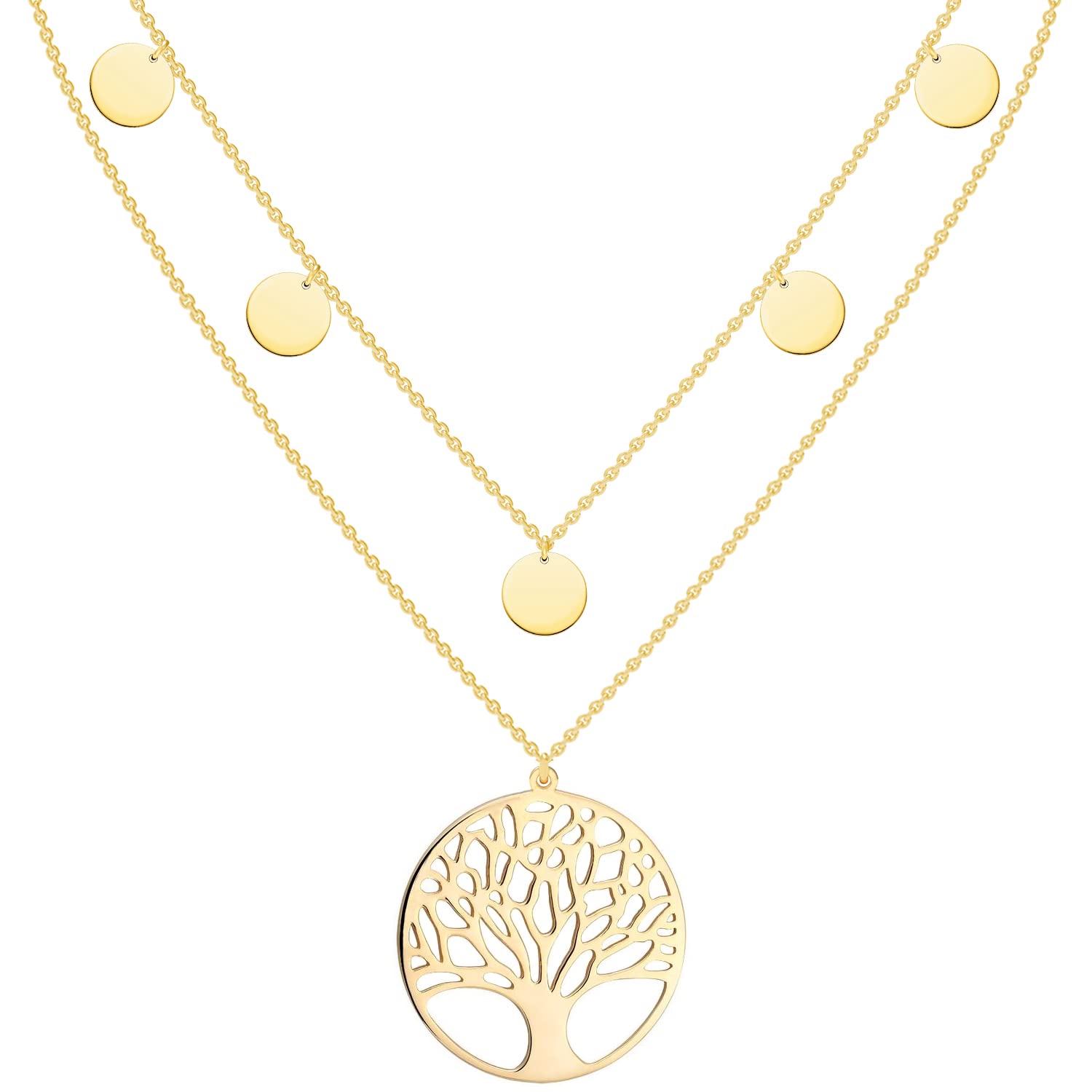 Reskthetic - Tree of Life Chain Adjustable 5 Coin Women's Necklace I Women Tree of Life Necklace in Gold, Silver, Rose Gold Stainless Steel I Tree of Life Necklace, Stainless Steel, No Gemstone
