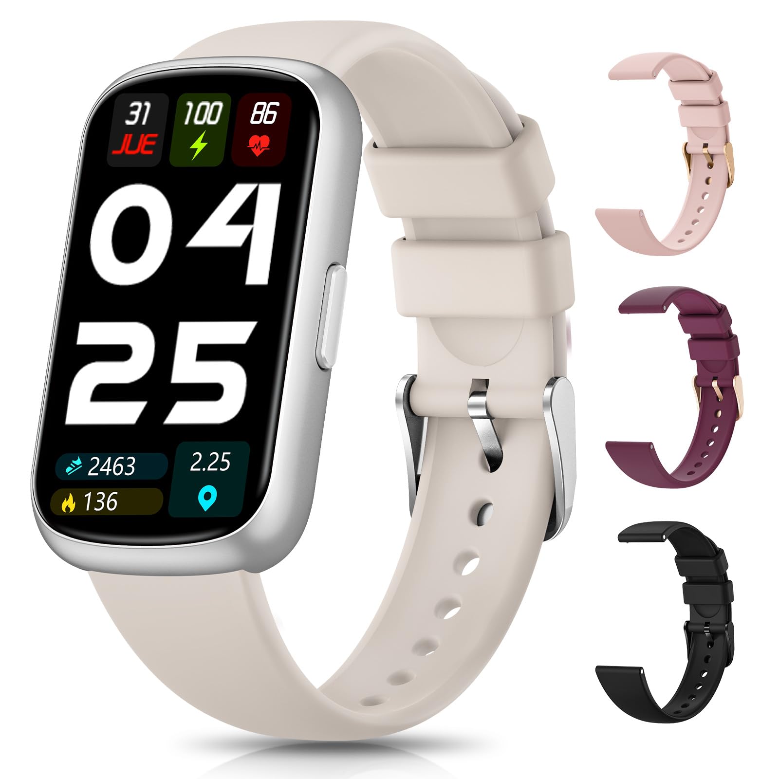 Photo 1 of Fitness Trackers for Women/Men, Smart Watches for Women with Sport Activity Tracker, Fitness Watch with Heart Rate, Blood Oxygen Monitor, Sleep Tracker, IP68 Android Smart Watch with 4 Straps, Gift