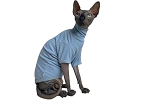 KITIPCOO Sphynx Hairless Cats Shirt Cotton Cat Turtleneck Sweater Pullover Kitten T-Shirts with Sleeves Cat Pajamas Jumpsuit for Sphynx Cornish Rex, Devon Rex, Peterbald (X-Large (Pack of 1), Sky Blue)