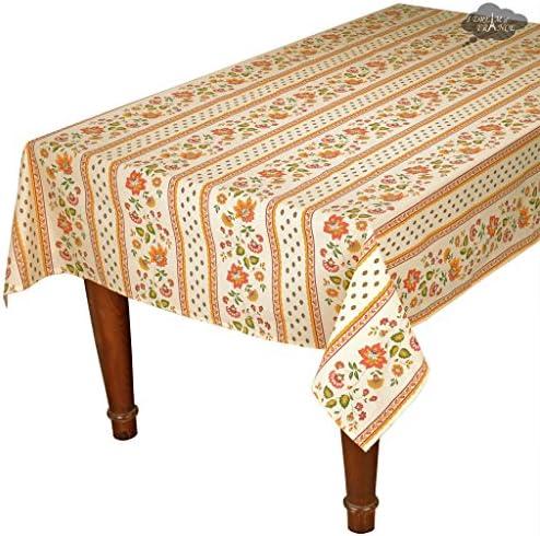 60x96 Rectangular Fayence Cream Cotton Coated Provence Tablecloth by Le Cluny