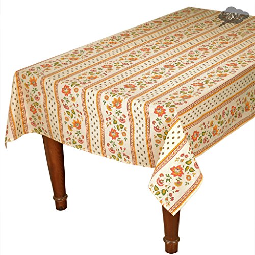 60x96 Rectangular Fayence Cream Cotton Coated Provence Tablecloth by Le Cluny