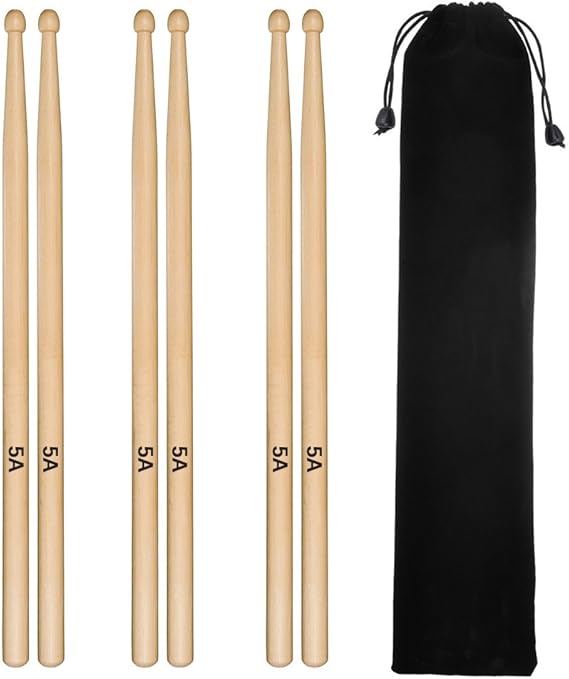 3 Pairs Drum Sticks Tuloka 5A Classic Maple Drumsticks Student Kids