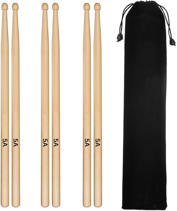 3 Pairs Drum Sticks Tuloka 5A Classic Maple Drumsticks Student Kids