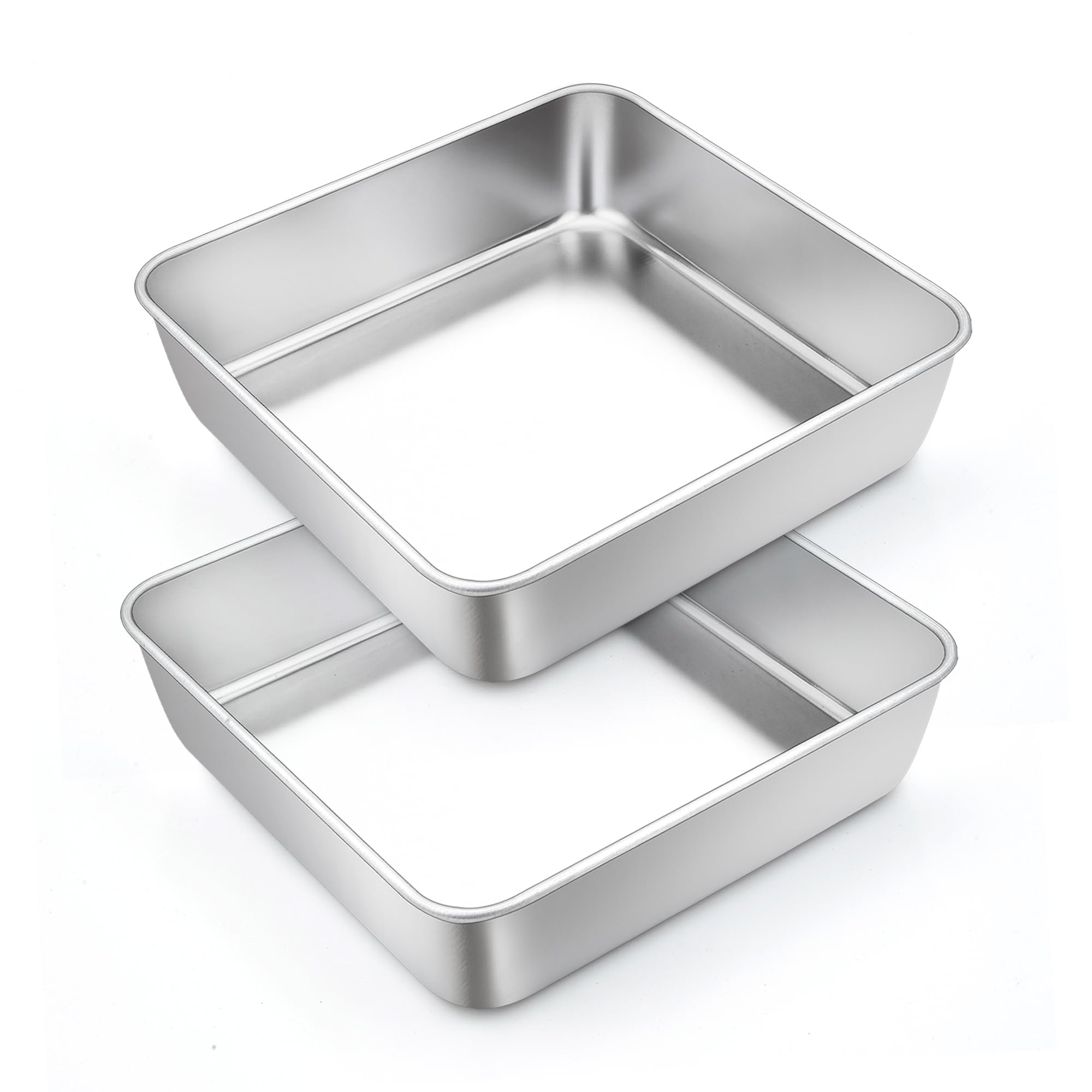 Photo 1 of TeamFar 6 Inch Square Cake Pan, Stainless Steel Square Baking Pan for Lasagna Cake Brownie, Healthy & Heavy Duty, Dishwasher Safe & Easy Clean, Brushed Surface & Smooth Edge, Set of 2