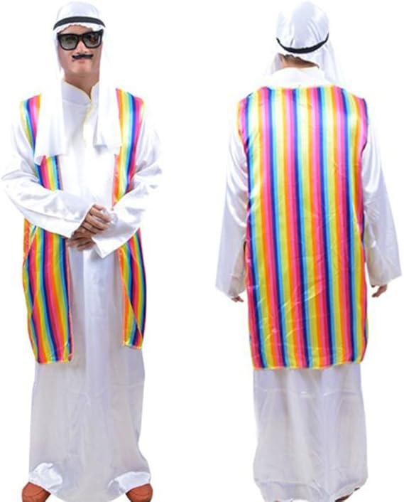 Amazon Co Jp アラビア コスプレ アラブの石油王 カンドゥーラ ベスト ターバン セット ストライプ カラフル フリーサイズ ホビー 通販