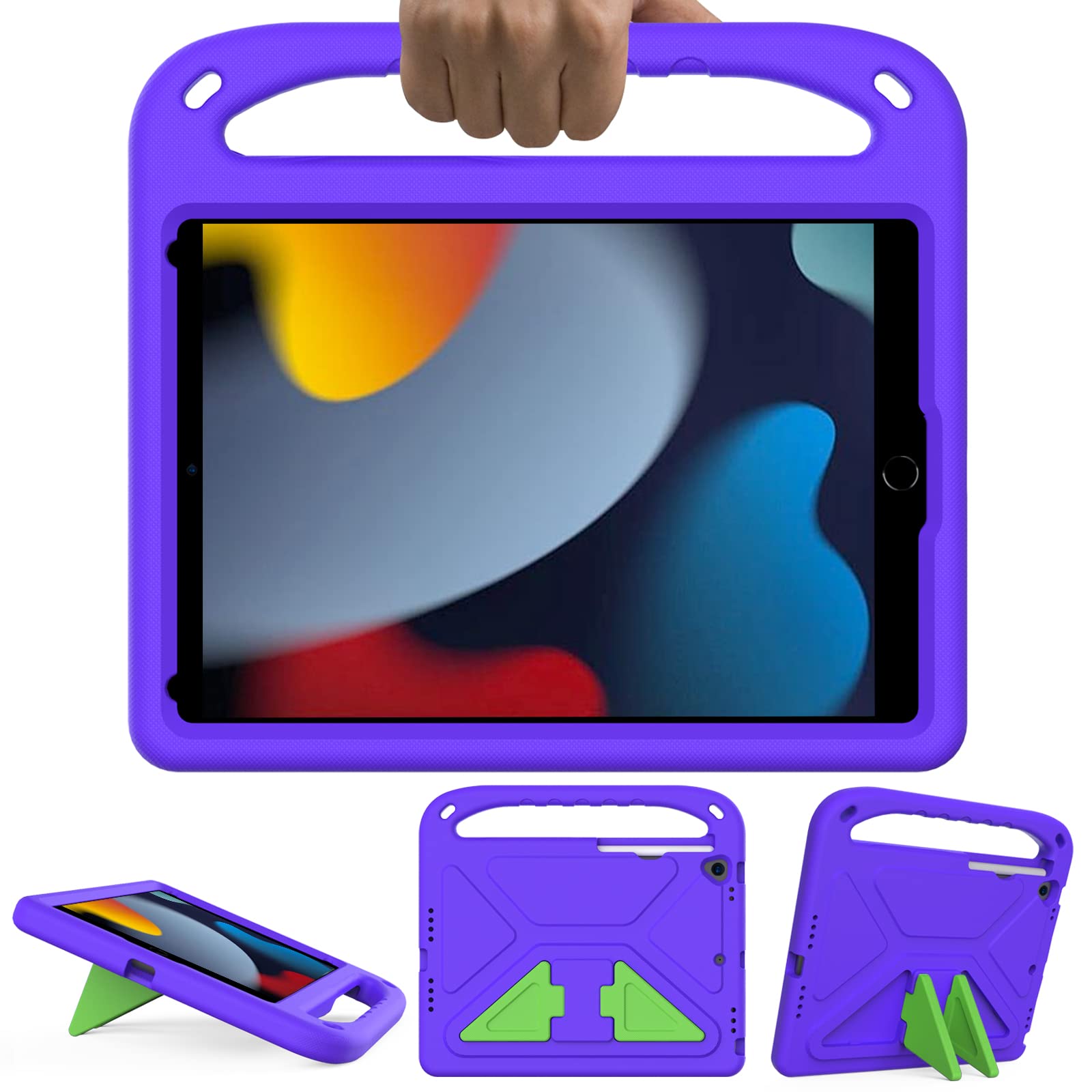 GOZOPO Kids Case for iPad 9th / 8th / 7th Generation (10.2 Inch 2021/2020/2019), Lightweight & Shockproof Handle Stand Case Compatible with iPad 10.2 / Air 3 10.5" / i Pad Pro 10.5" - Purple — image 1
