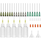 Knixxo 5 Pack Applicator Bottle with Blunt Needle Tip - 30ml Squeezable Dropper Bottles, Storage Caps, 14ga 16ga 18ga Needle 