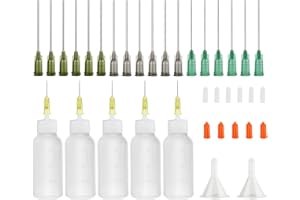 Knixxo 5 Pack Applicator Bottle with Blunt Needle Tip - 30ml Squeezable Dropper Bottles, Storage Caps, 14ga 16ga 18ga Needle 
